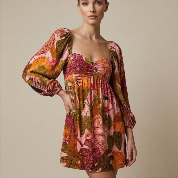 Kourt Dresses & Skirts - Anthropologie Kourt “Robbie” Cotton Eyelet Mini Dress, Tropical Palm Print